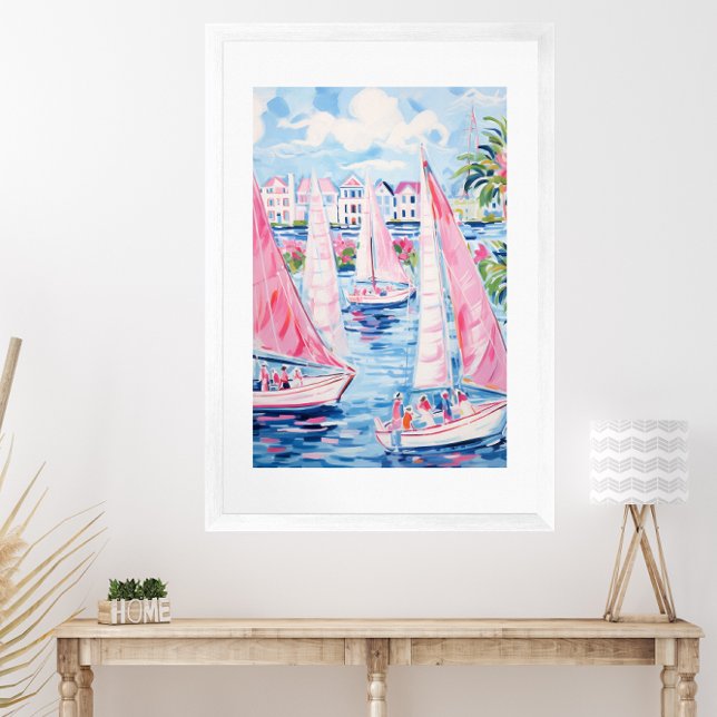 Watercolor Pink Sailboats Tropical Coastal  Poster (Creator Uploaded)