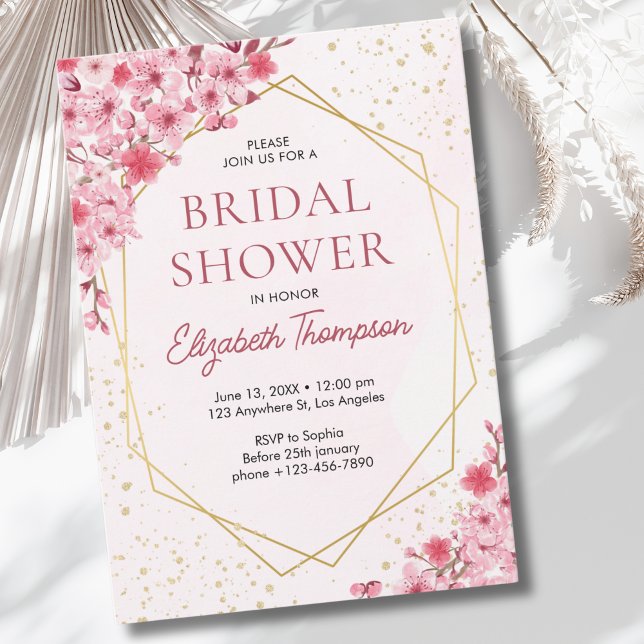 Watercolor Pink Sakura Flowers, Cute Bridal Shower Invitation (Creator Uploaded)
