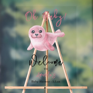 Watercolor Pink Seal Baby Shower Acrylic Sign