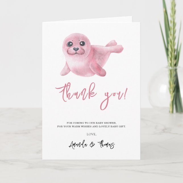 Watercolor pink seal - thank you card (Front)