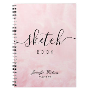 Watercolor Pink Sketchbook Your Name Script   Notebook