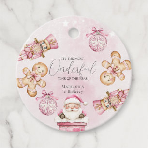 watercolor Pink snow 1st birthday Christmas Favour Tags
