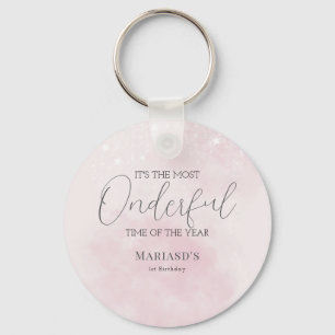 watercolor Pink snow 1st birthday Christmas  Keychain
