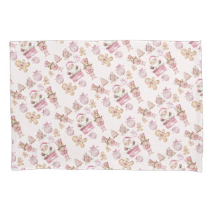 watercolor Pink snow 1st birthday Christmas  Pillowcase