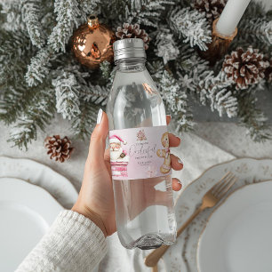 watercolor Pink snow 1st birthday Christmas Water Bottle Label