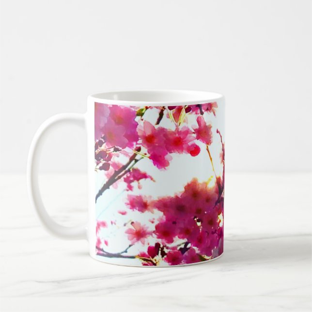 Watercolor pink spring floral | Flowering tree  Coffee Mug (Left)