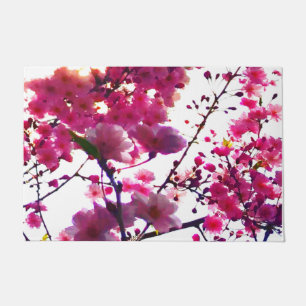 Watercolor pink spring floral   Flowering tree     Doormat