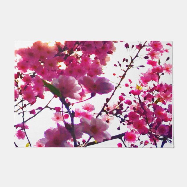 Watercolor pink spring floral | Flowering tree     Doormat (Front)