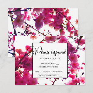 Watercolor pink spring floral flowering tree     RSVP card