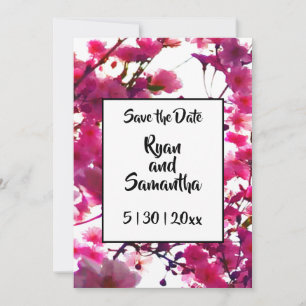 Watercolor pink spring floral   Flowering tree     Save The Date