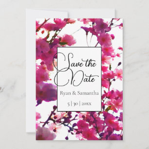 Watercolor pink spring floral   Flowering tree     Save The Date