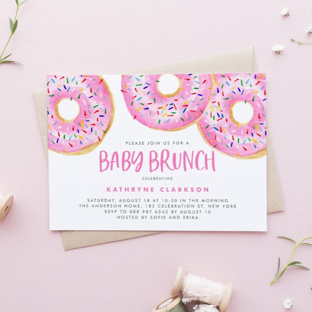 Watercolor Pink Sprinkle Doughnuts Baby Brunch Invitation (Creator Uploaded)