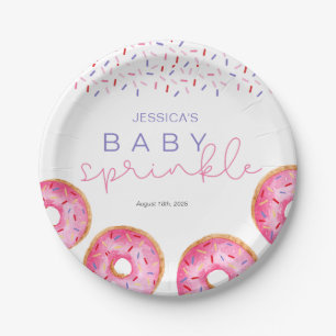 Watercolor Pink Sprinkle Doughnuts Baby Sprinkle Paper Plate