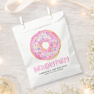 Watercolor Pink Sprinkle Glazed Doughnut Birthday Favour Bag