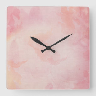 Watercolor Pink Square Wall Clock