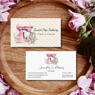 Watercolor Pink Stand Mixer Bakery Business Card