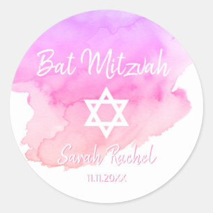 Watercolor Pink Star of David Bat Bar Mitzvah Classic Round Sticker