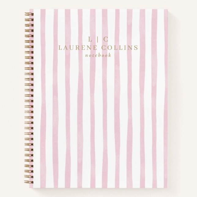 Watercolor Pink Stripes Modern Notebook (Front)
