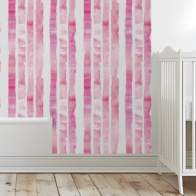 Watercolor Pink Stripes Nursery Child's room Wallpaper (Creator Uploaded)