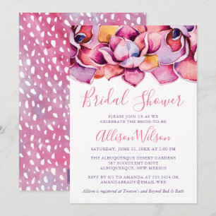 Watercolor Pink Succulents Bridal Shower Invitation