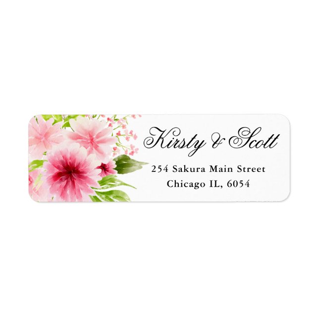 Watercolor Pink Summer Flowers address (Front)