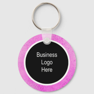 Watercolor Pink Thin White Stroke Business Logo  Keychain