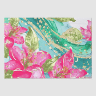 Watercolor Pink Tropical Flowers Alcohol Ink Tissue Paper