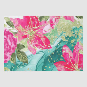 Watercolor Pink Tropical Flowers Alcohol Ink Tissue Paper