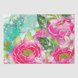 Watercolor Pink Tropical Flowers Alcohol Ink Tissue Paper