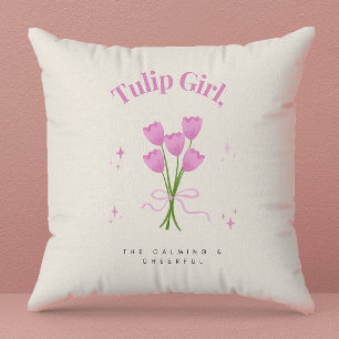 Watercolor Pink Tulip Flower Illustration Throw Pillow