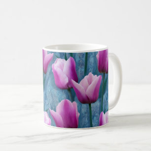 Watercolor Pink Tulips & Blue Stucco Coffee Mug
