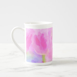 Watercolor Pink Tulips Bone China Mug