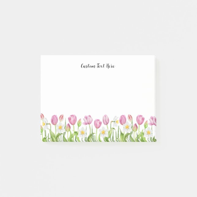 Watercolor Pink Tulips Custom Text  Post-it Notes (Front)
