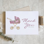 Watercolor Pink Vintage Stroller Baby Shower Thank You Card<br><div class="desc">Send thanks to your guests with this customizable baby shower thank you card. It features a vintage watercolour floral stroller. Personalize this baby shower thank you card by adding your details. This pink watercolor thank you card is perfect for It's a Girl baby showers. Matching items are available.</div>