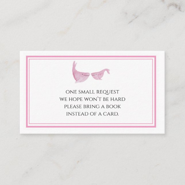 Watercolor Pink Whale Please Bring a Book Card (Front)