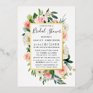 Watercolor Pink White Floral Bridal Shower Gold