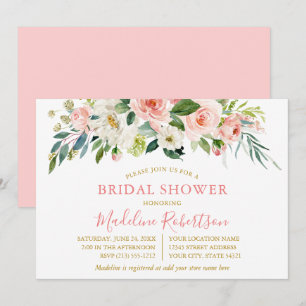 Watercolor Pink White Floral Gold Bridal Shower Invitation
