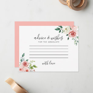 Watercolor Pink & White Floral Graduation Advice  Card
