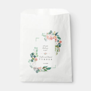 Watercolor Pink White Flowers Green Frame Wedding Favour Bag