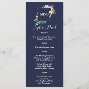 Watercolor Pink White Flowers Green Frame Wedding Menu