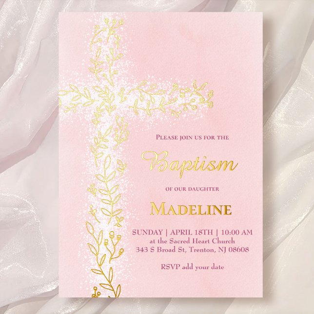 watercolor pink white gold cross Baptism (Creator Uploaded)