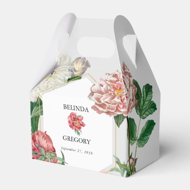 Watercolor Pink White Peonies Flowers Wedding Favor Box (Front Side)