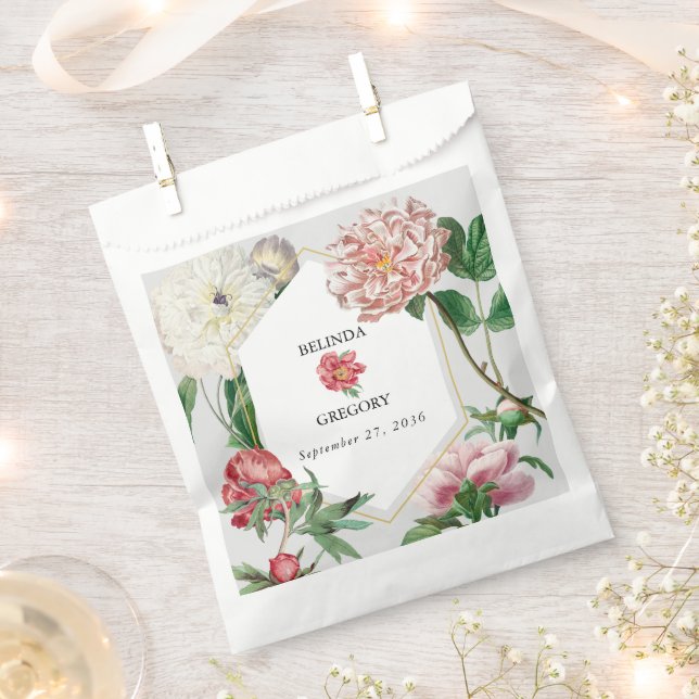 Watercolor Pink White Peonies Flowers Wedding Favour Bag (Clipped)