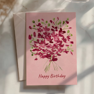 Watercolor Pink Wildflower Bouquet Birthday Card