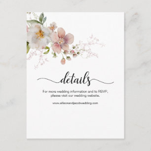 Watercolor Pink Wildflower Floral Wedding Details Enclosure Card