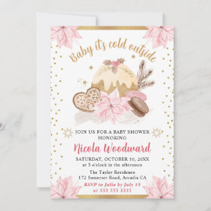Watercolor Pink Winter Cakes & Cookies Baby Shower Invitation