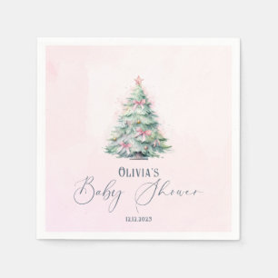 Watercolor Pink winter Christmas girl baby shower Napkin