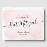Watercolor Pink x Gold Bat Mitzvah Guest Book<br><div class="desc">This chic and elegant bat mitzvah guest book features a white background with blush pink brush strokes in watercolor and faux gold splatters. Personalize it for your needs. You can find more matching products at my store.</div>