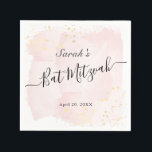 Watercolor Pink x Gold Bat Mitzvah Napkin<br><div class="desc">This chic and elegant bat mitzvah paper napkins feature a white background with blush pink brush strokes in watercolor and faux gold splatters. Personalize it for your needs. You can find more matching products at my store.</div>
