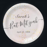 Watercolor Pink x Gold Bat Mitzvah Paper Plate<br><div class="desc">This chic and elegant bat mitzvah paper plate features a white background with blush pink brush strokes in watercolor and faux gold splatters. Personalize it for your needs. You can find more matching products at my store.</div>